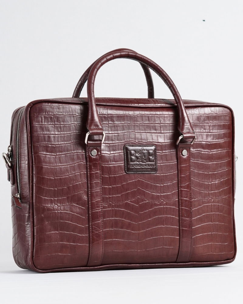 Executive Men's Original Leather Briefcase (Croco Rich Brown)