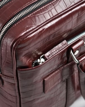 Executive Men's Original Leather Briefcase (Croco Rich Brown)