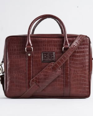 Executive Men's Original Leather Briefcase (Croco Rich Brown)
