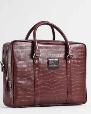 Executive Men's Original Leather Briefcase (Croco Rich Brown)