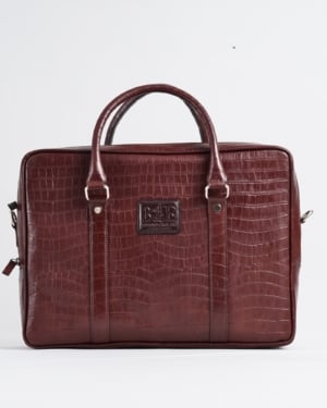 Executive Men's Original Leather Briefcase (Croco Rich Brown)