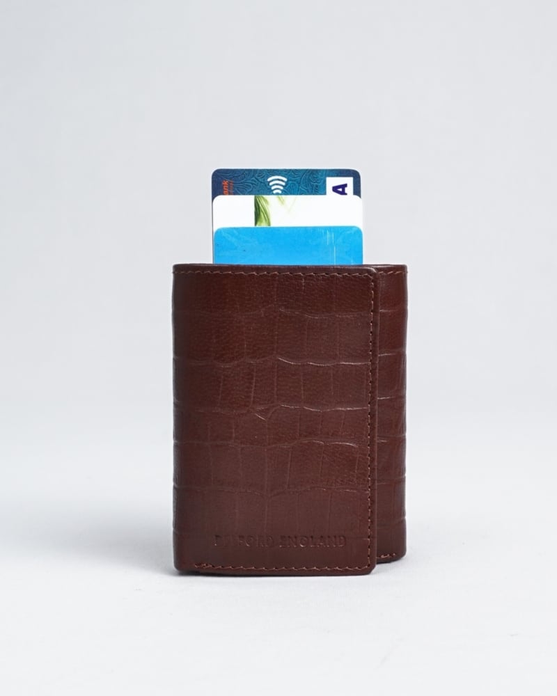 Detroit - Men’s Original Leather [Smart Card Pop UP] Wallet (Croco Rich Brown)