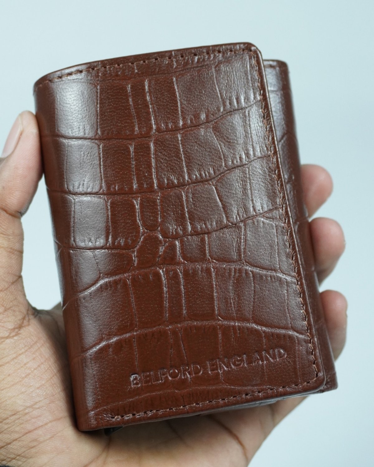 Detroit - Men’s Original Leather [Smart Card Pop UP] Wallet (Croco Rich Brown)