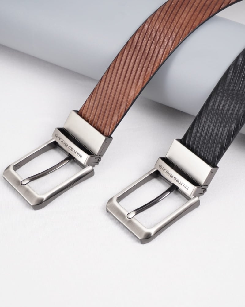 Luton Men's Original Leather Belt Reversible (Black & Brown) - 28-44 - Fits Waist Size: 28-44