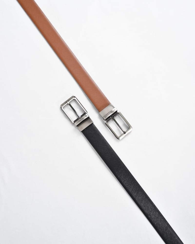 Saffiano Men's Original Leather Belt Reversible (Black & Tan)