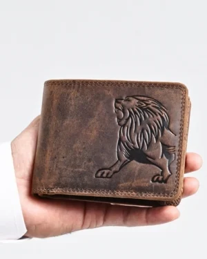 Cambridge (Limited Edition) Men’s Original Leather Wallet - Rugged Brown - lion - Color: Lion
