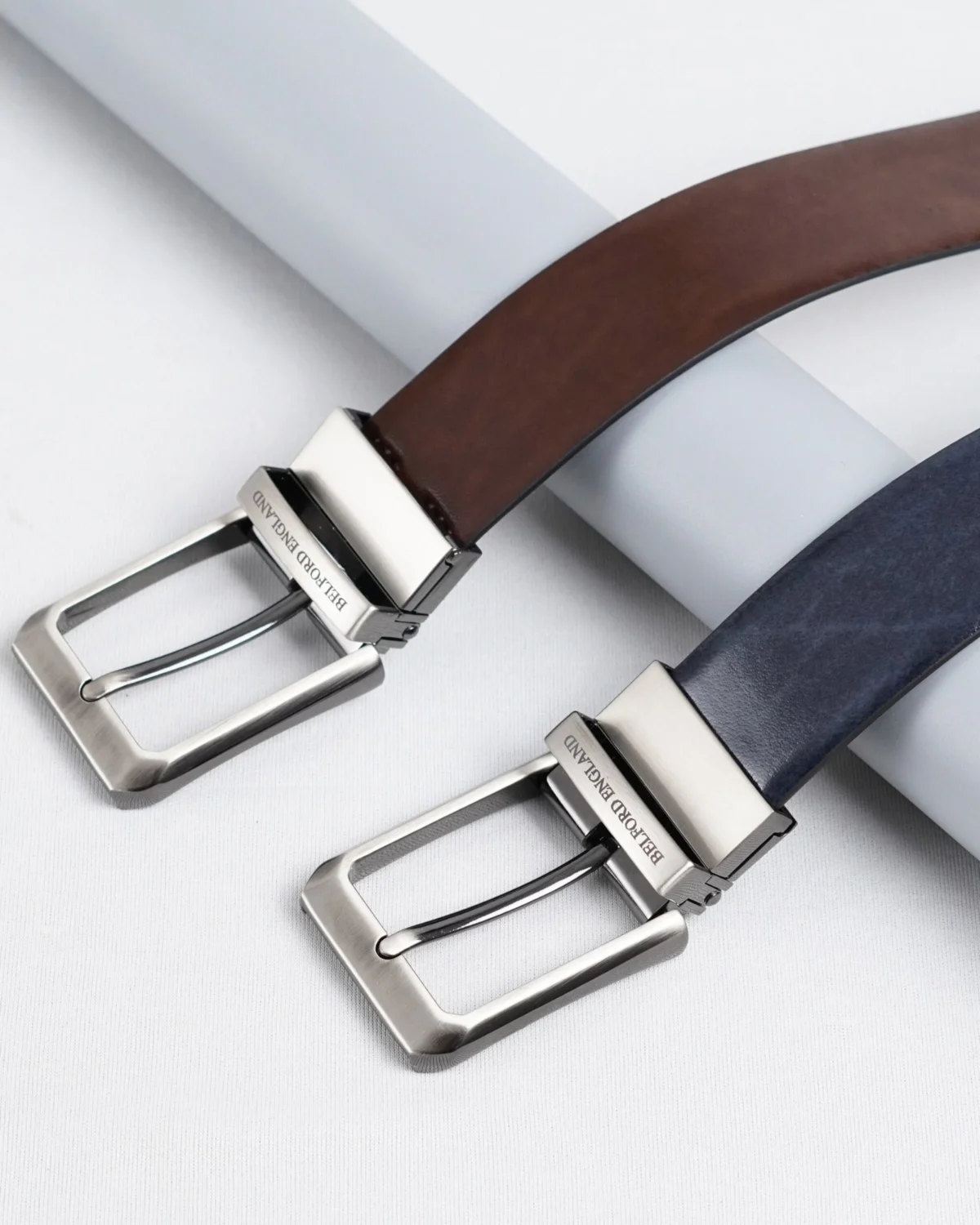 Chicago - Men's Original Leather Belt Reversible (Dark Blue & Brown) Chicago - Men's Original Leather Belt Reversible (Dark Blue & Brown)