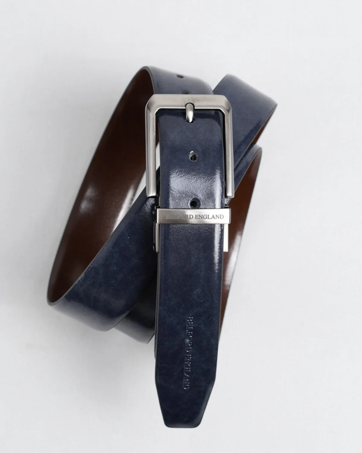 Chicago - Men's Original Leather Belt Reversible (Dark Blue & Brown) Chicago - Men's Original Leather Belt Reversible (Dark Blue & Brown)