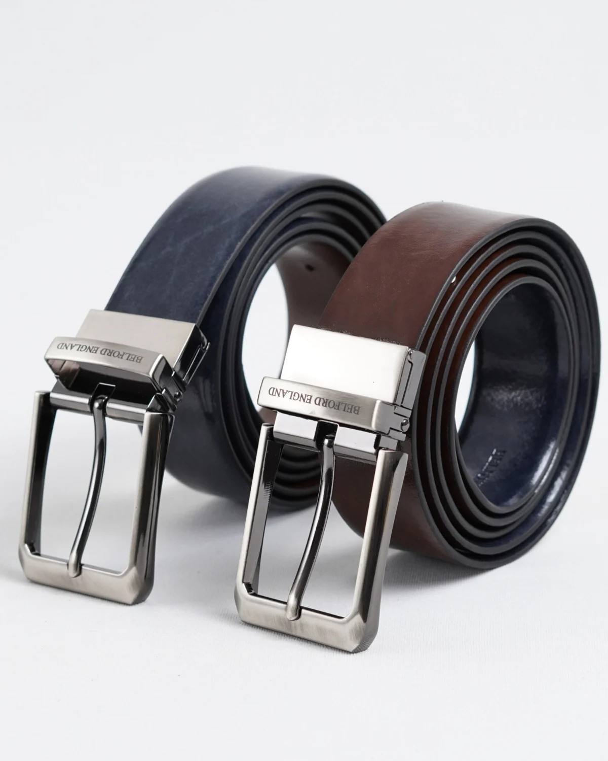 Chicago - Men's Original Leather Belt Reversible (Dark Blue & Brown) Chicago - Men's Original Leather Belt Reversible (Dark Blue & Brown)