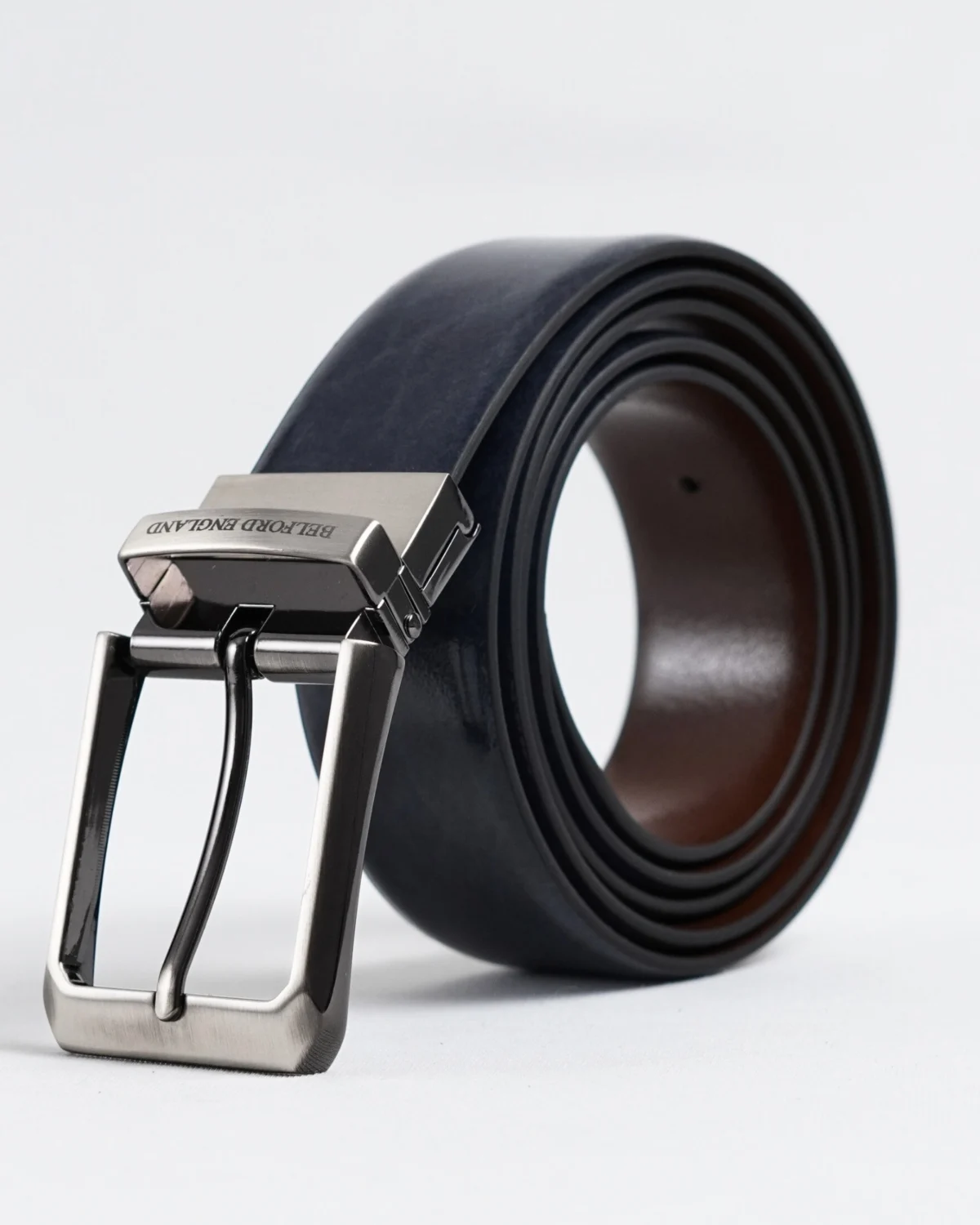 Chicago - Men's Original Leather Belt Reversible (Dark Blue & Brown) Chicago - Men's Original Leather Belt Reversible (Dark Blue & Brown)