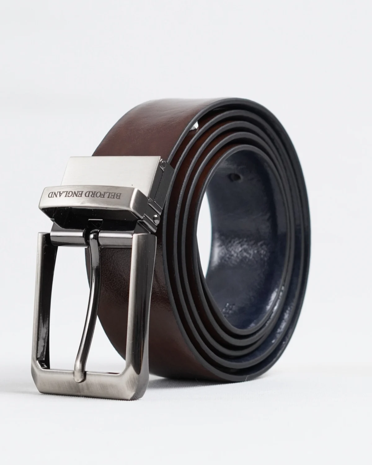 Chicago - Men's Original Leather Belt Reversible (Dark Blue & Brown) Chicago - Men's Original Leather Belt Reversible (Dark Blue & Brown)