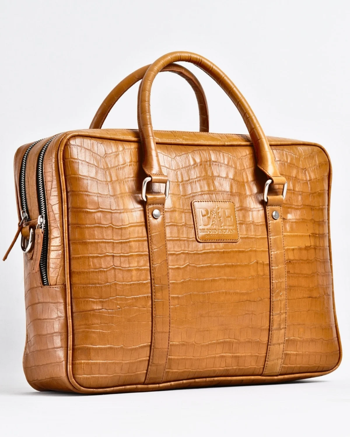 Executive Men's Original Leather Briefcase (Croco Rich Tan)
