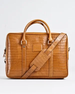 Executive Men's Original Leather Briefcase (Croco Rich Tan)
