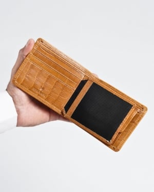 Hudson Men’s Original Leather Wallet (Almond Croco Brown)