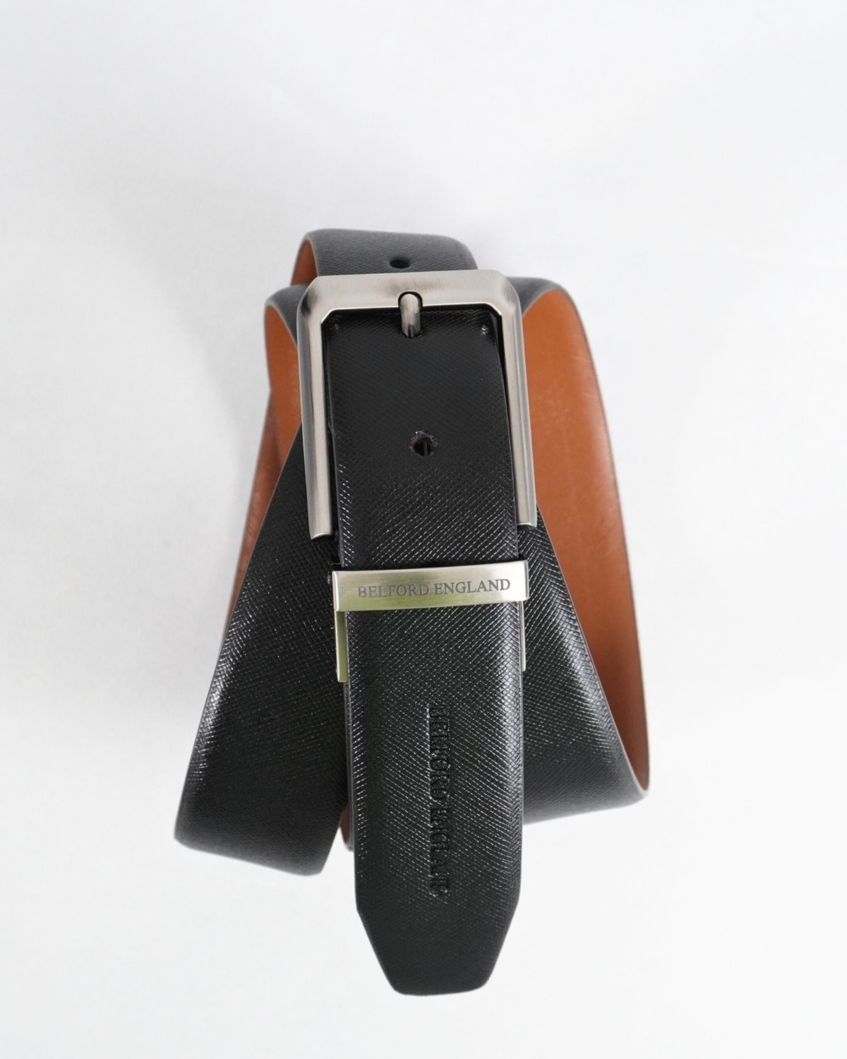 Saffiano Men's Original Leather Belt Reversible (Black & Tan)
