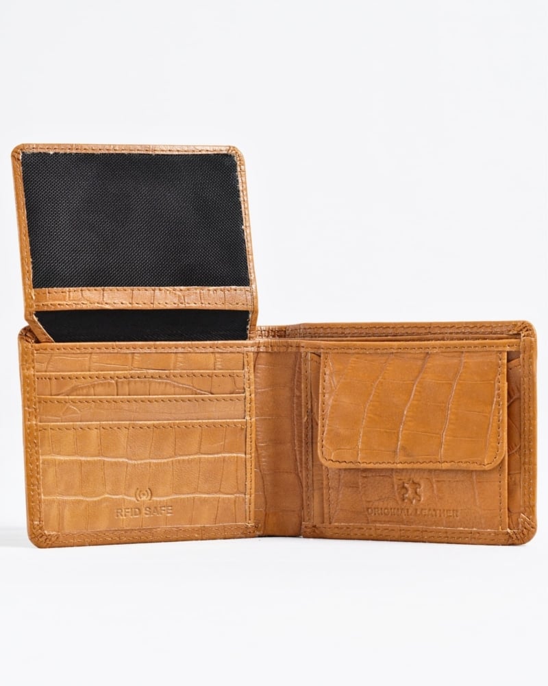 Tanner Men’s Original Leather Wallet (Almond Croco Brown)