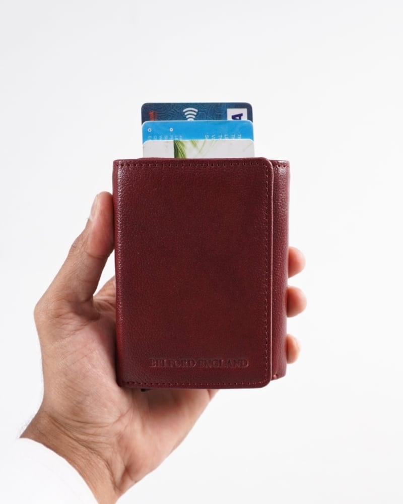 Barcelano - Men’s Original Leather Wallet | One-Click Card Access (Brown and Cherry Blend)