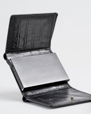 Barcelano - Men’s Original Leather Wallet | One -Click Card Access (Croco Black)