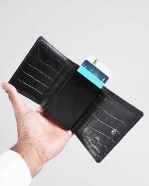 Barcelano - Men’s Original Leather Wallet | One -Click Card Access (Croco Black)