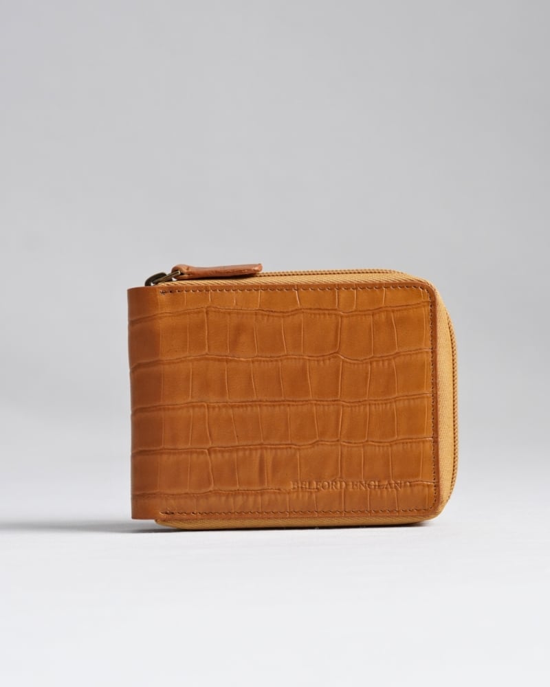 Tokyo Men’s Original Leather Zipper Wallet - (Croco Rich Tan)
