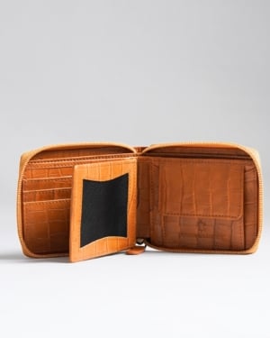 Tokyo Men’s Original Leather Zipper Wallet - (Croco Rich Tan)