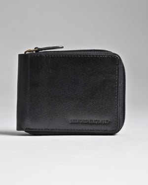 Tokyo Men’s Original Leather Zipper Wallet - (Jet Black)