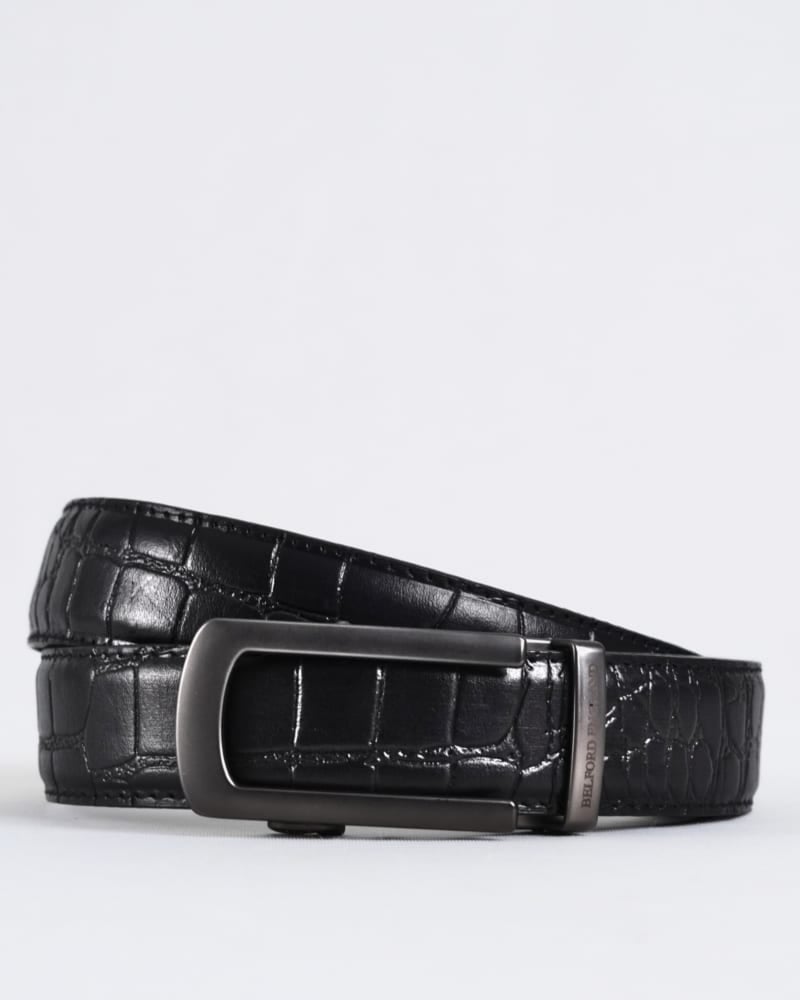 Oxford Men's Original Leather Belt  (Croco Black)