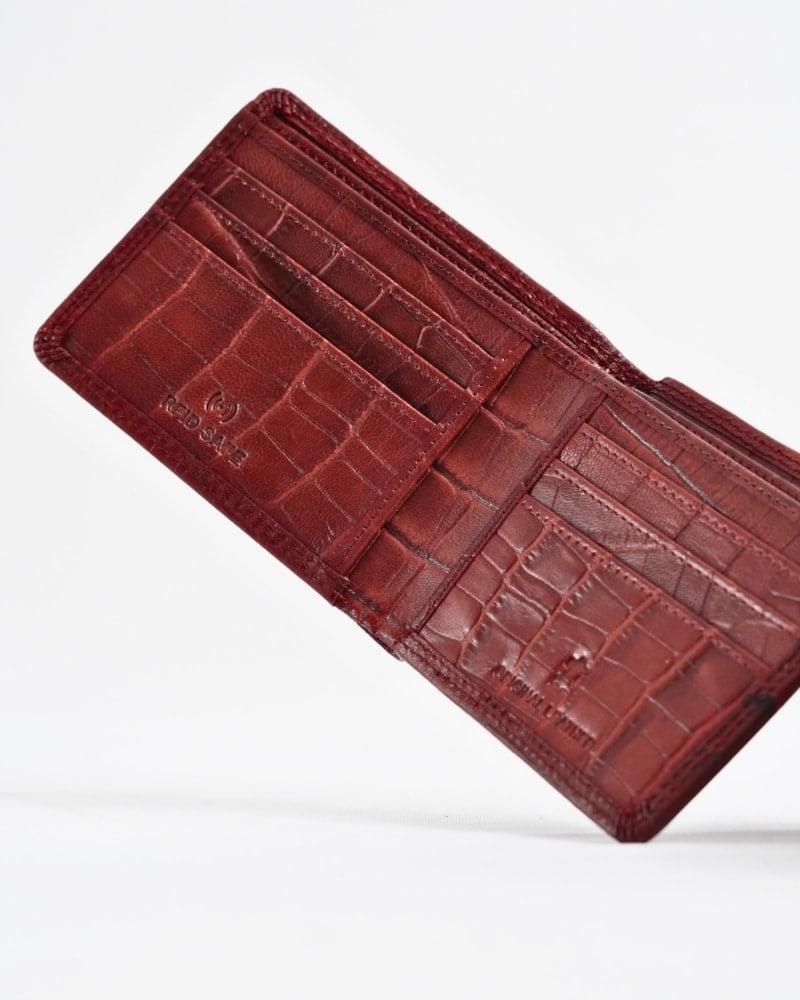 Real Madrid - Men’s Original Sleek Leather Wallet (Croco Brown and Cherry Blend)