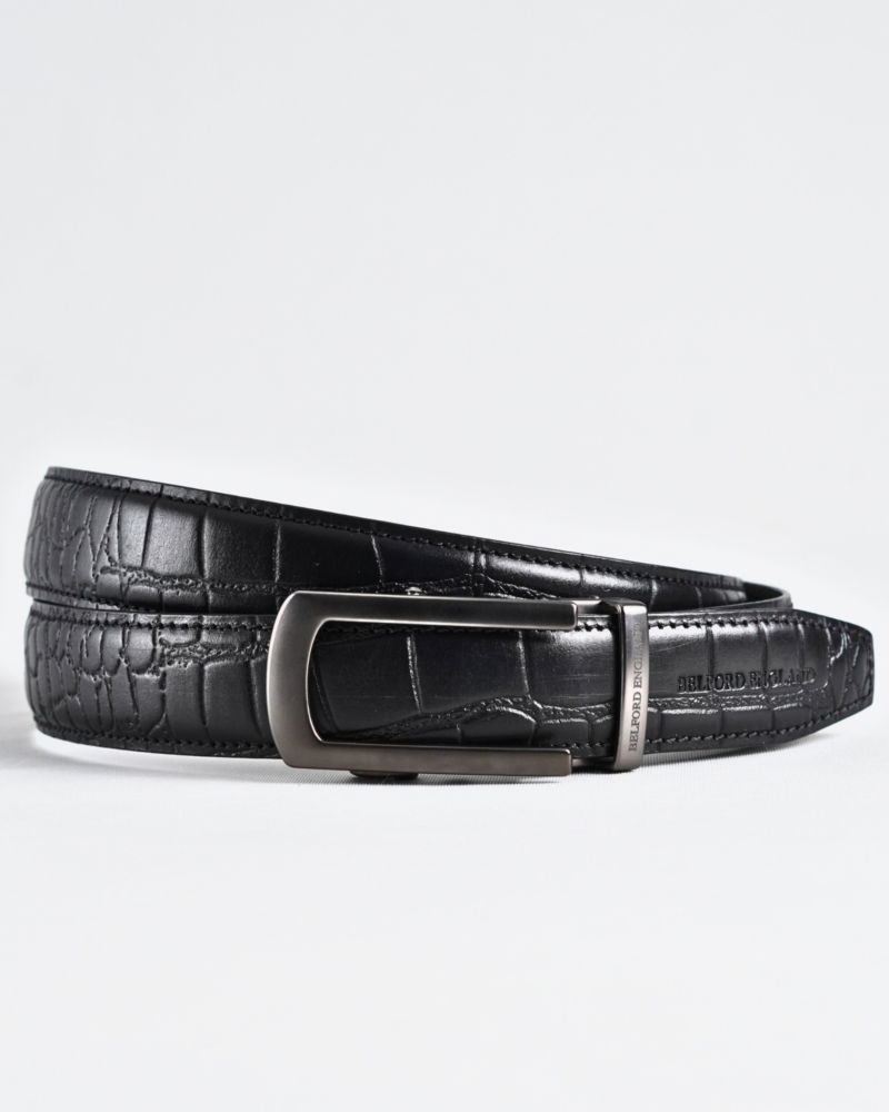 Oxford Men's Original Leather Belt  (Croco Black)