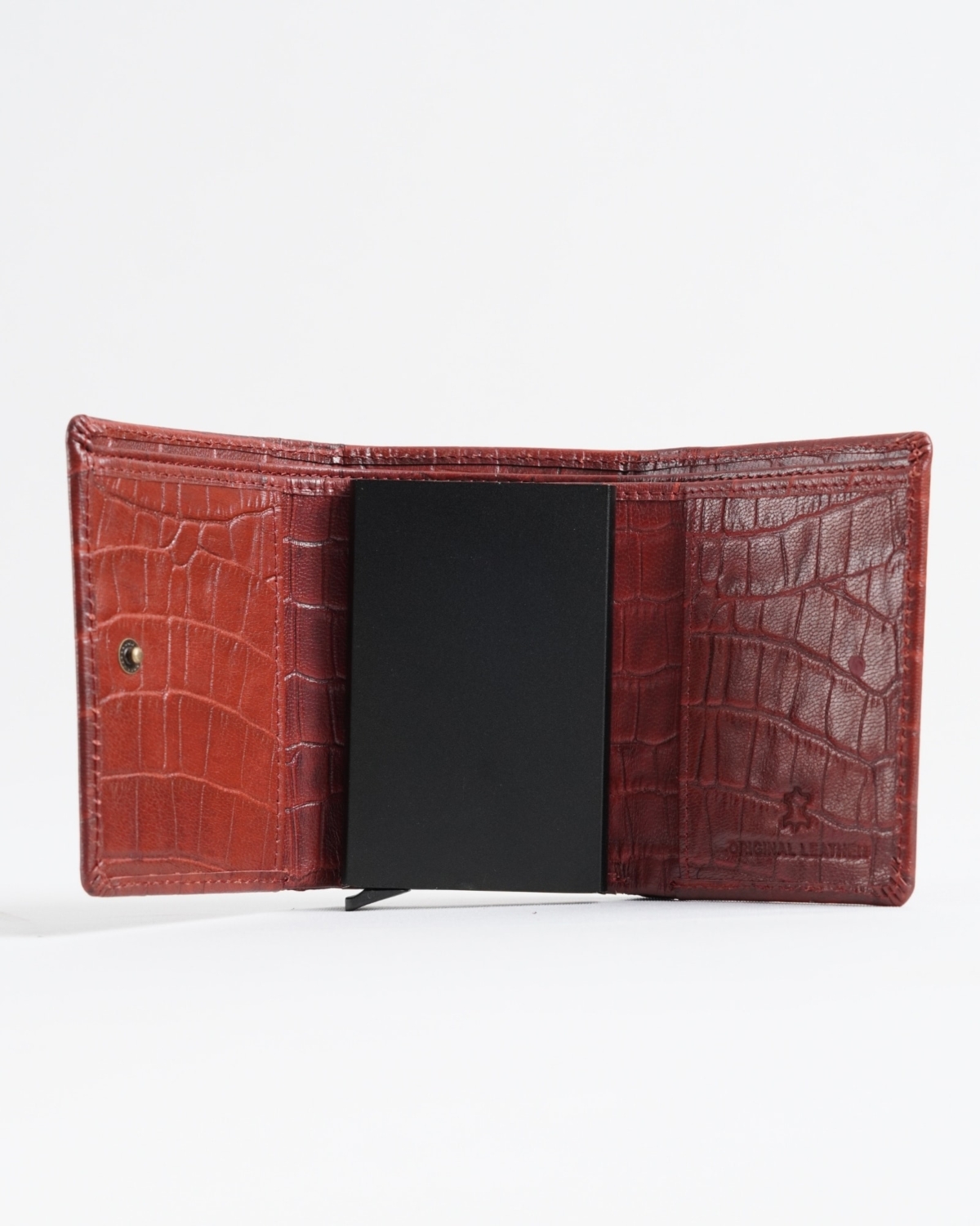 Barcelano - Men’s Original Leather Wallet | One-Click Card Access (Croco Brown and Cherry Blend) Barcelano - Men’s Original Leather Wallet | One-Click Card Access (Croco Brown and Cherry Blend)