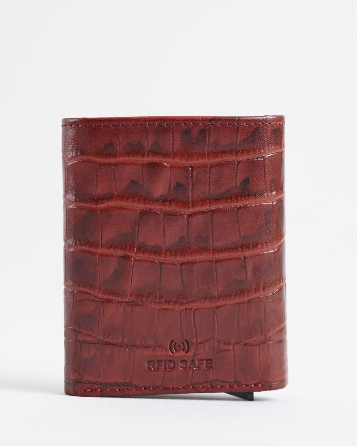Barcelano - Men’s Original Leather Wallet | One-Click Card Access (Croco Brown and Cherry Blend)