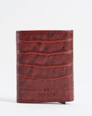 Barcelano - Men’s Original Leather Wallet | One-Click Card Access (Croco Brown and Cherry Blend)