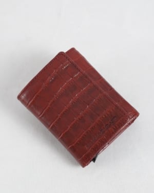 Detroit - Men’s Original Leather [Smart Card Pop UP] Wallet (Croco Brown & Cherry Blend)