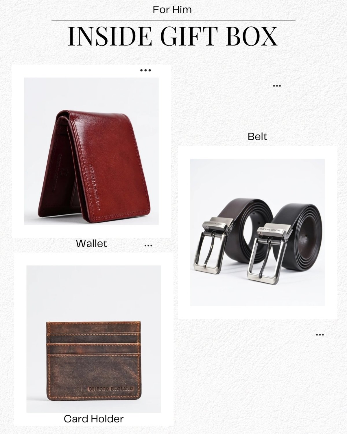 Gift For Men: Personalized Luxury Leather Wallet, Belt & Card Holder Set