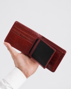 Hudson Men’s Original Leather Wallet (Croco Brown & Cherry Blend)