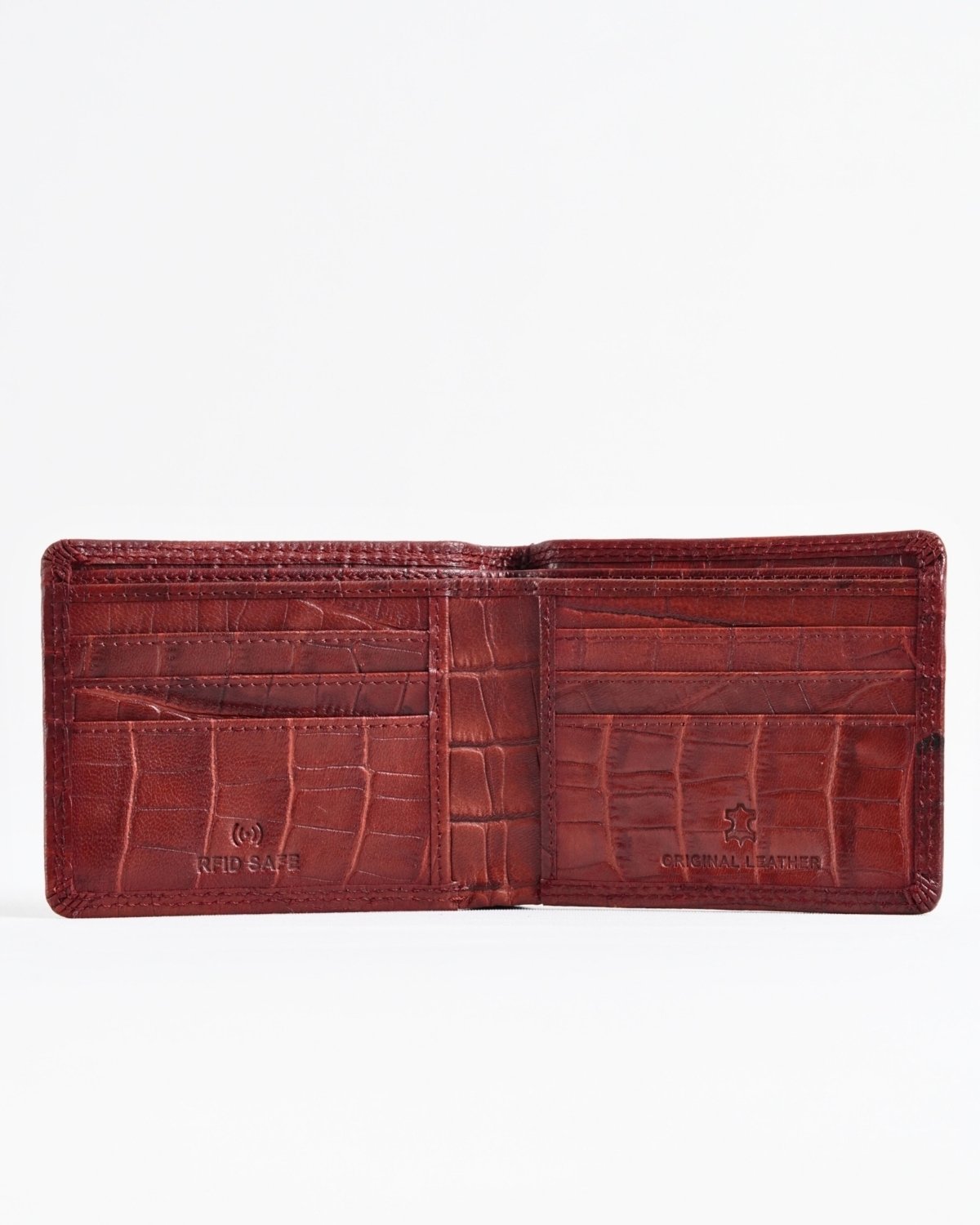Real Madrid - Men’s Original Sleek Leather Wallet (Croco Brown and Cherry Blend)
