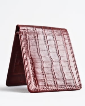 Real Madrid - Men’s Original Sleek Leather Wallet (Croco Brown and Cherry Blend)