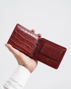 Tanner Men’s Original Leather Wallet (Croco Cherry & Brown Blend )