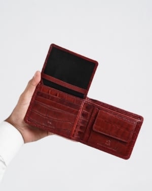 Tanner Men’s Original Leather Wallet (Croco Cherry & Brown Blend )