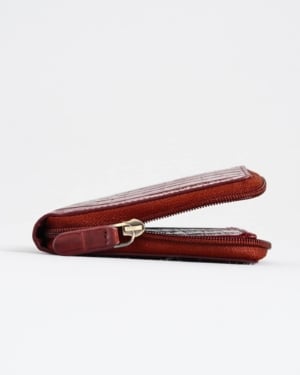 Tokyo Men’s Original Leather Zipper Wallet (Croco Brown & Cherry Blend)