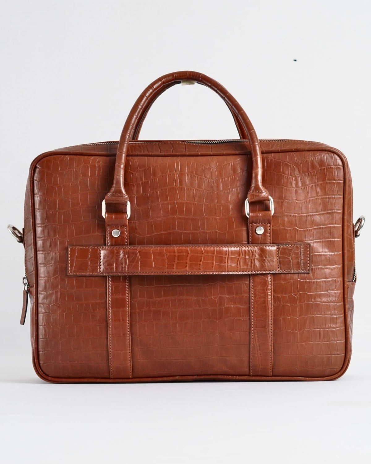Executive Men's Original Leather Briefcase (Croco Luxury Brown)