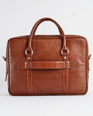 Executive Men's Original Leather Briefcase (Croco Luxury Brown)