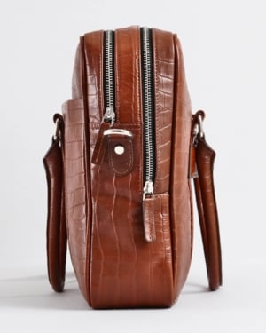 Executive Men's Original Leather Briefcase (Croco Luxury Brown)