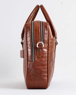 Executive Men's Original Leather Briefcase (Croco Luxury Brown)