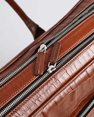 Executive Men's Original Leather Briefcase (Croco Luxury Brown)
