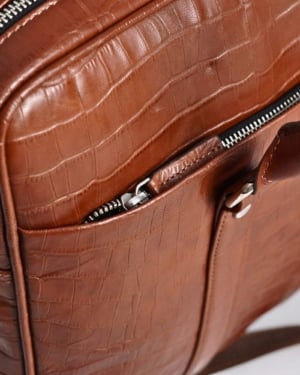 Executive Men's Original Leather Briefcase (Croco Luxury Brown)