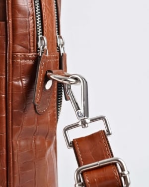 Executive Men's Original Leather Briefcase (Croco Luxury Brown)