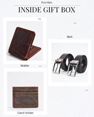 Gift For Men: Personalized Luxury Leather Wallet (Vintage Brown), Belt & Card Holder Set