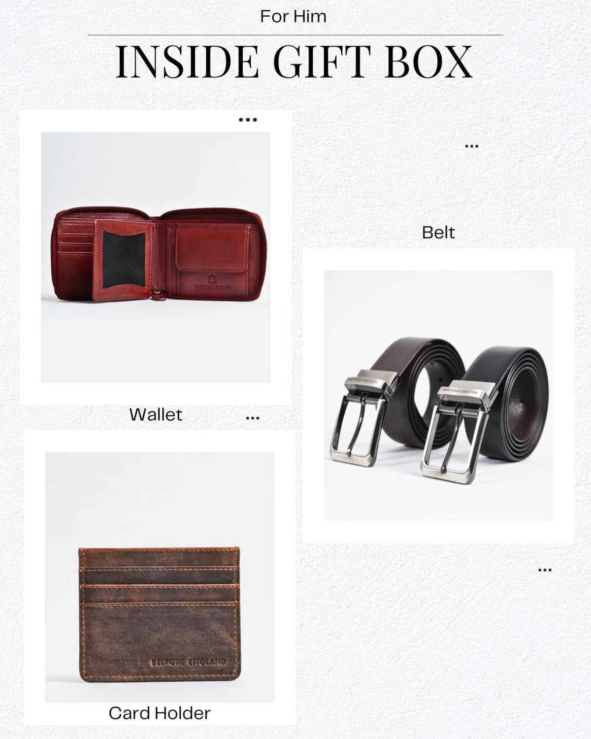 Gift For Men: Personalized Luxury Leather Wallet (Zip Around), Belt & Card Holder Set