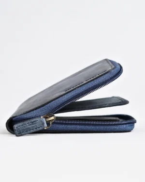 Tokyo Men’s Original Leather Zipper Wallet (Rugged Blue)